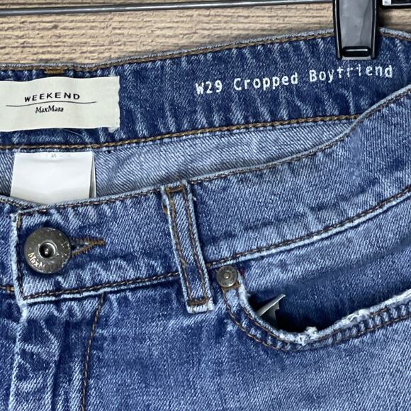 MaxMara Weekend Cropped Boyfriend Jeans Distressed Raw Hem Blue Size W29 8 - Picture 4 of 11